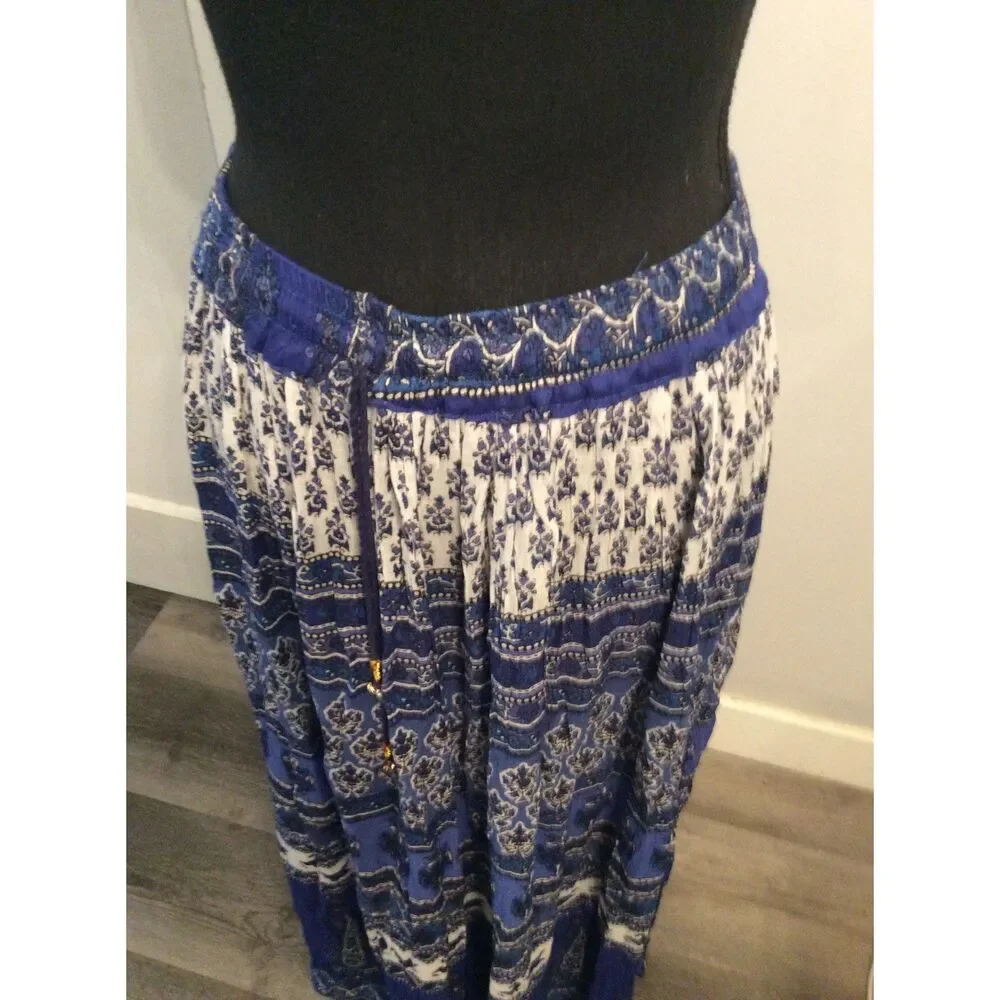One Size OS blue Boho Gypsy Hippie Maxi Skirt Women's